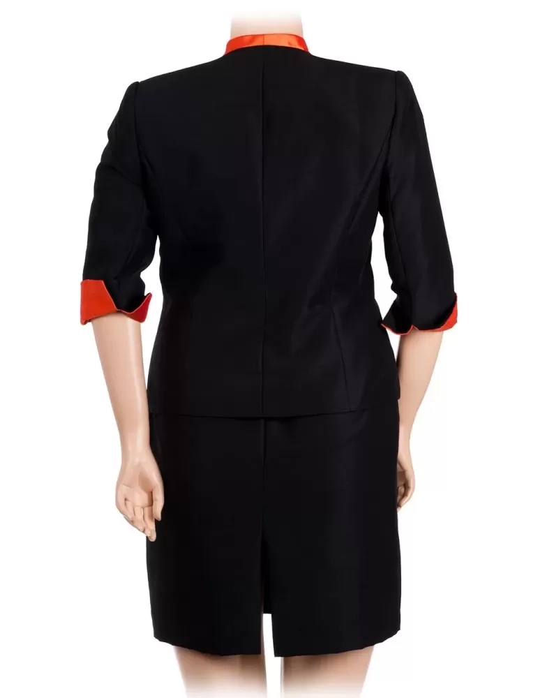 Completo abito e giacca shantung nero e arancione Silvia Mei